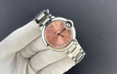 Ballon Bleu De Cartier 33mm 762 Quartz Movement SS Strap Pink Face Women Watch